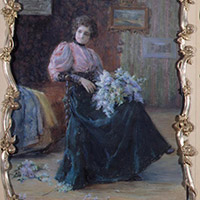 Dama sentada, con flores