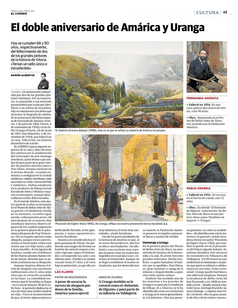 Amarica y Uranga, aniversario de dos de los grandes pintores de Vitoria
